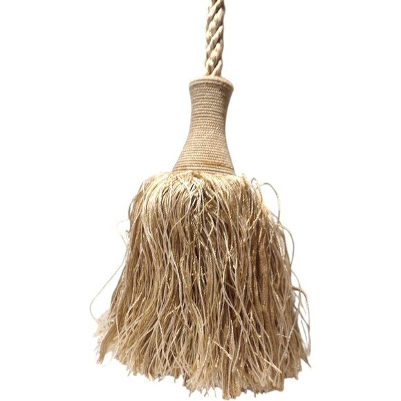 Vintage Set of 2 Gold Beige Rope Curtain Tieback Tassels Rope Large 42" Neutral - Picture 2 of 6